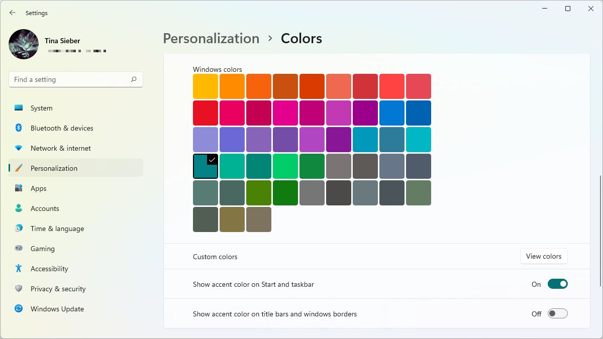Select Accent Colors for Windows 11 and enable them for the Start menu and the taskbar.