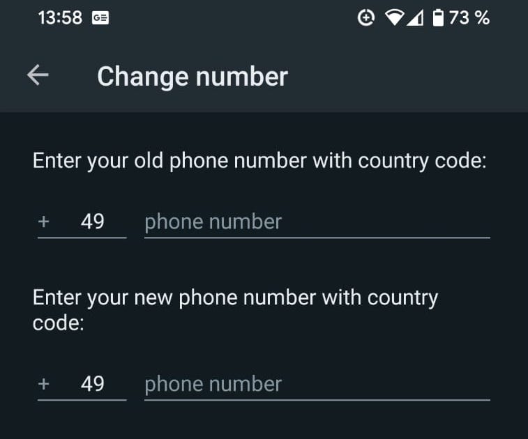change whatsapp android number