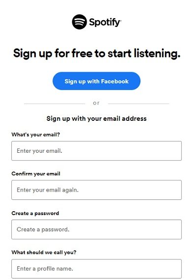 Link Spotify and Facebook screenshot registration