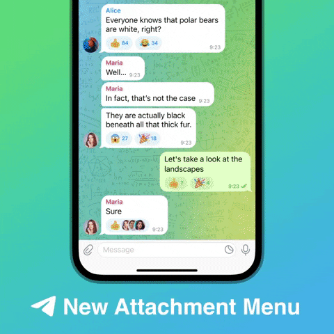 telegram new attachment menu on ios